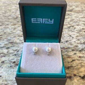 EFFY Sterling Silver 6.5–7mm Freshwater Pearl & 1/10 CTW Diamond Stud Earrings
